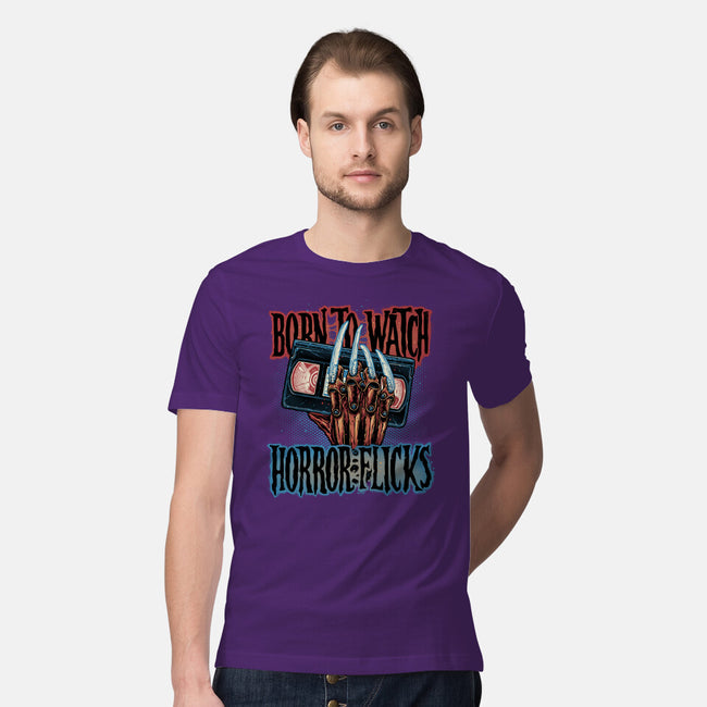 Born To Watch Horror Flicks-Mens-Premium-Tee-glitchygorilla