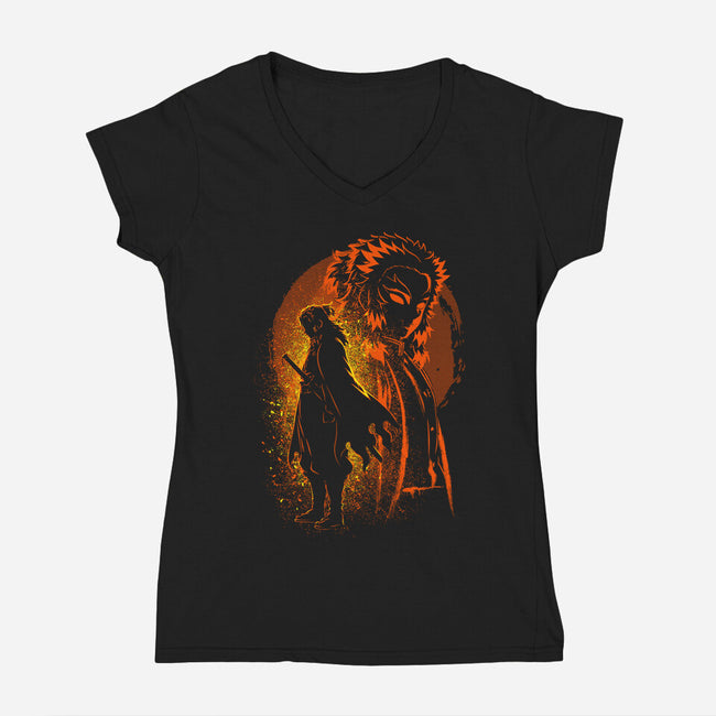 Rengoku Silhouette-Womens-V-Neck-Tee-Badbone Collections