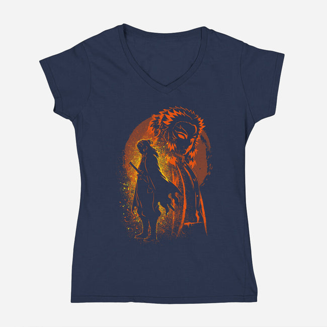 Rengoku Silhouette-Womens-V-Neck-Tee-Badbone Collections