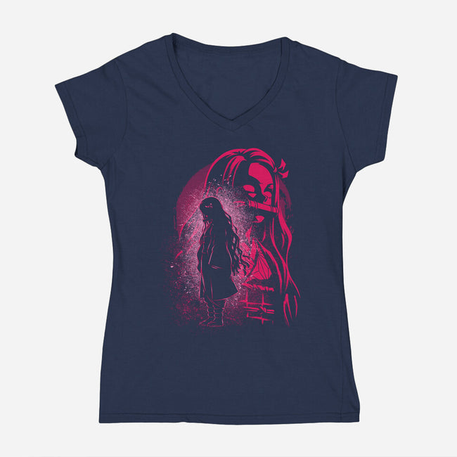 Nezuko Silhouette-Womens-V-Neck-Tee-Badbone Collections