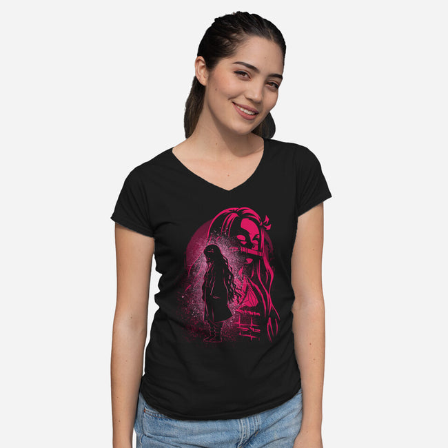 Nezuko Silhouette-Womens-V-Neck-Tee-Badbone Collections