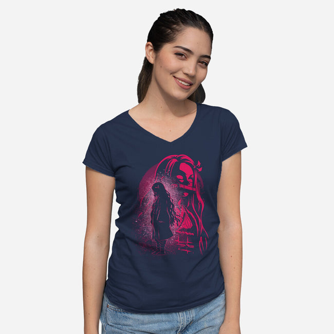 Nezuko Silhouette-Womens-V-Neck-Tee-Badbone Collections