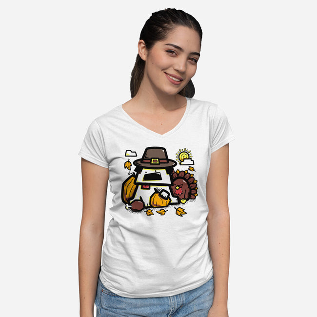 Thanksgiving Dog-Womens-V-Neck-Tee-bloomgrace28