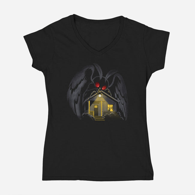 Mothman Again-Womens-V-Neck-Tee-OPIPPI