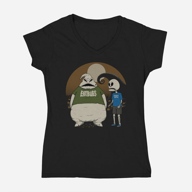 Spooky And Stupid-Womens-V-Neck-Tee-pigboom