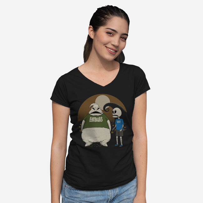 Spooky And Stupid-Womens-V-Neck-Tee-pigboom