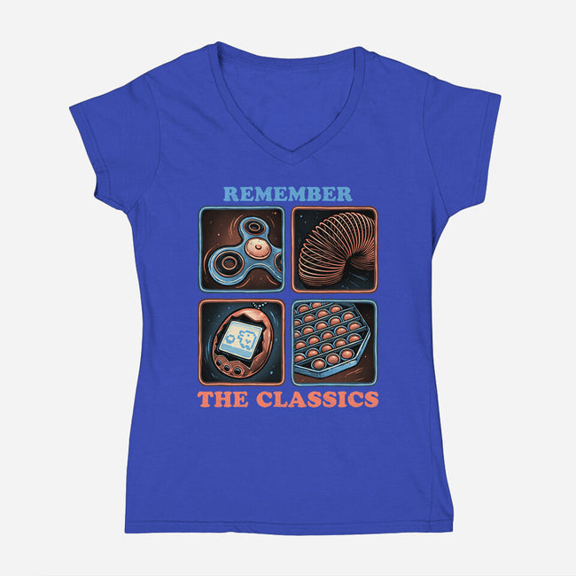 Remember The Classics-Womens-V-Neck-Tee-glitchygorilla