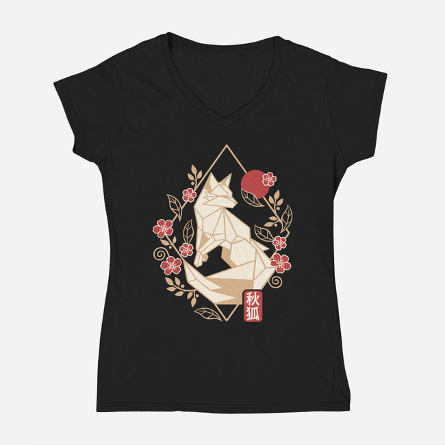 Geometric Autumn Fox-Womens-V-Neck-Tee-NemiMakeit