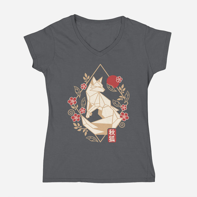 Geometric Autumn Fox-Womens-V-Neck-Tee-NemiMakeit