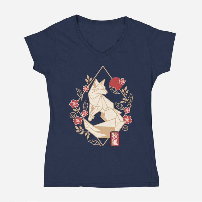 Geometric Autumn Fox-Womens-V-Neck-Tee-NemiMakeit