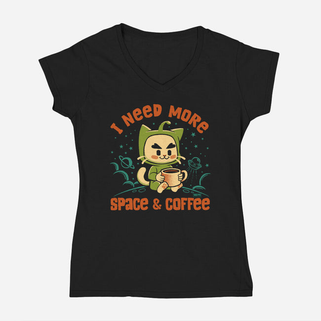 I Need More Space & Coffee-Womens-V-Neck-Tee-worlddominationforcats