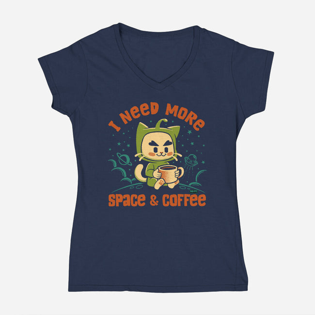 I Need More Space & Coffee-Womens-V-Neck-Tee-worlddominationforcats