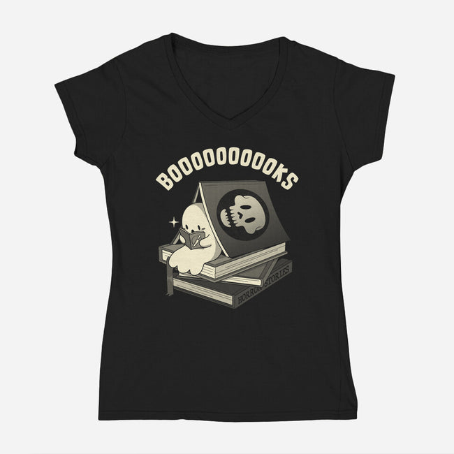 Ghostly Booooks-Womens-V-Neck-Tee-tobefonseca