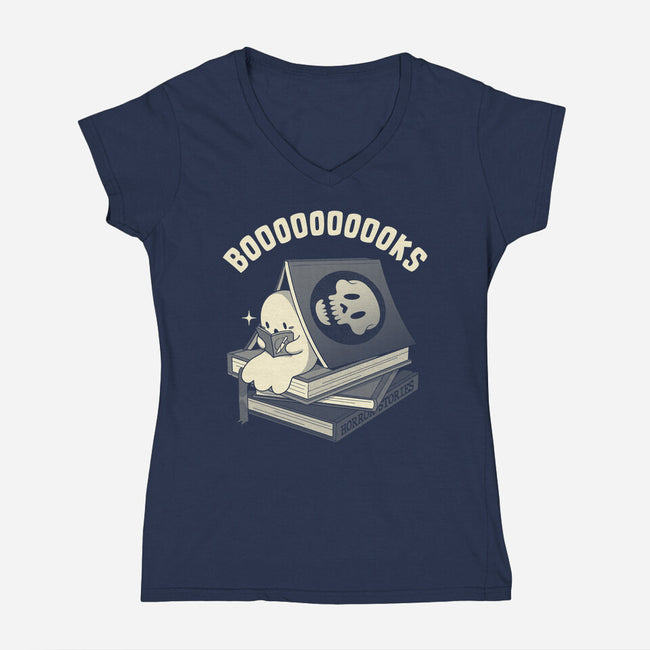 Ghostly Booooks-Womens-V-Neck-Tee-tobefonseca