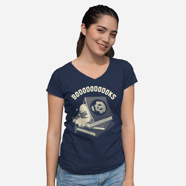 Ghostly Booooks-Womens-V-Neck-Tee-tobefonseca