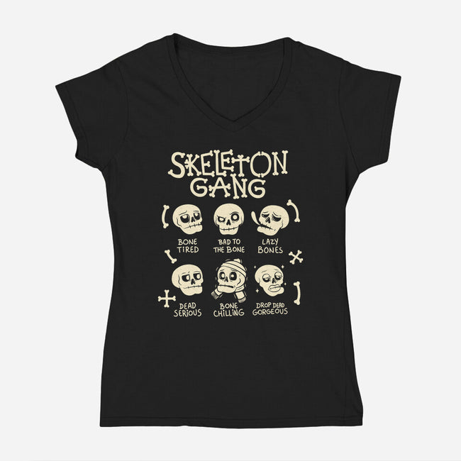 Skeleton Gang-Womens-V-Neck-Tee-tobefonseca