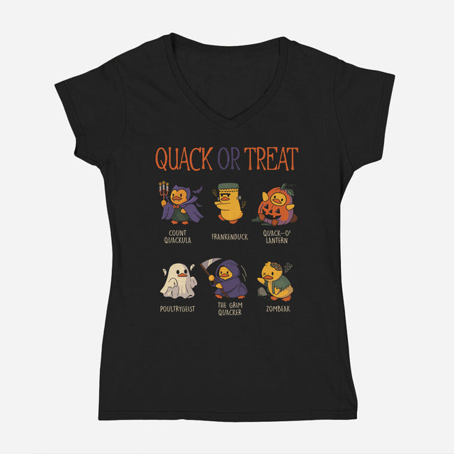 Quack Or Treat-Womens-V-Neck-Tee-tobefonseca