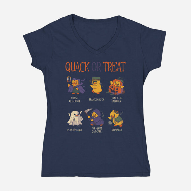 Quack Or Treat-Womens-V-Neck-Tee-tobefonseca
