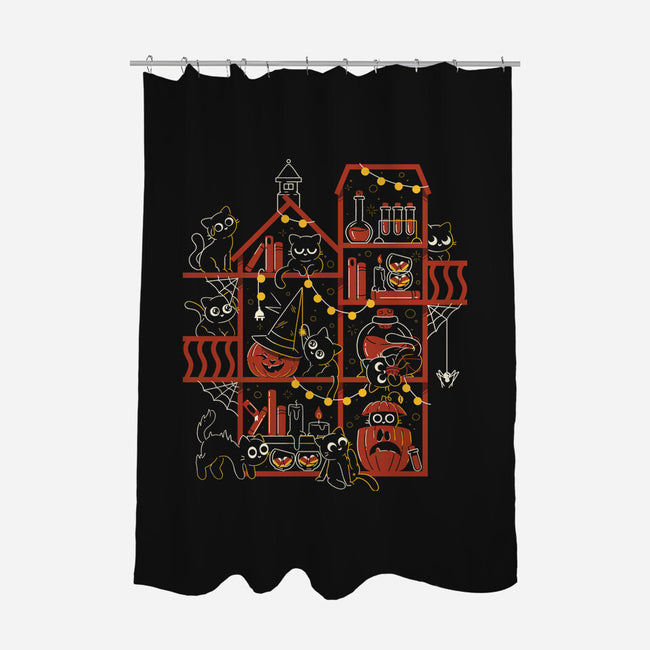Happy Meoween Black Cat Halloween-None-Polyester-Shower Curtain-tobefonseca