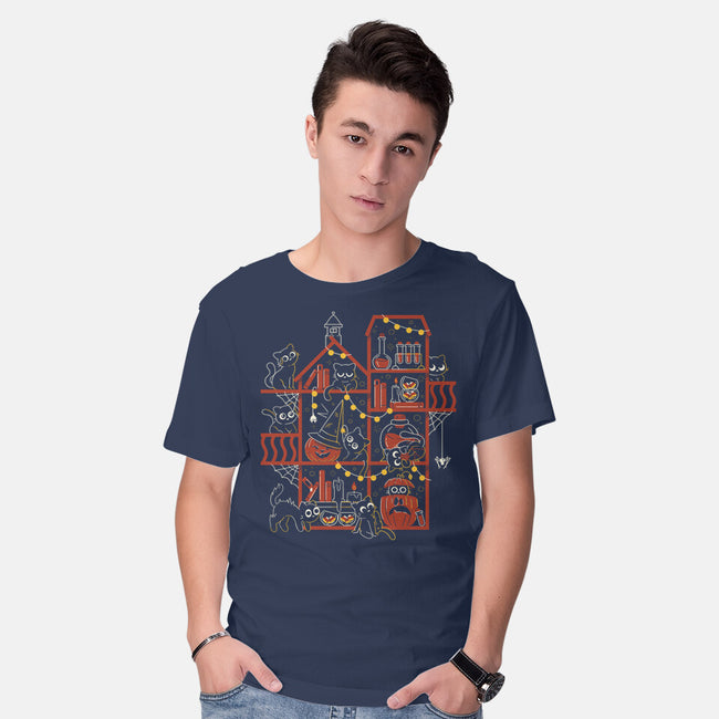 Happy Meoween Black Cat Halloween-Mens-Basic-Tee-tobefonseca