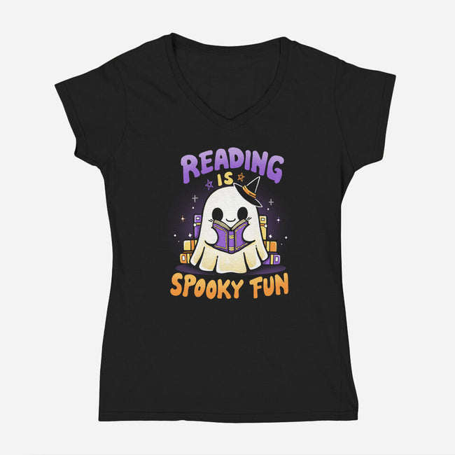 Reading Is Spooky Fun-Womens-V-Neck-Tee-Vallina84