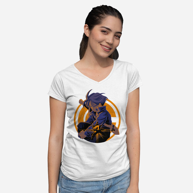 Fighter From Future-Womens-V-Neck-Tee-rmatix