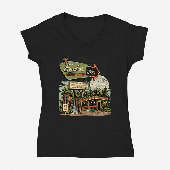 Endor Forest Diner-Womens-V-Neck-Tee-sebasebi