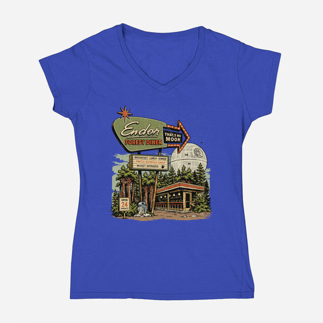 Endor Forest Diner-Womens-V-Neck-Tee-sebasebi