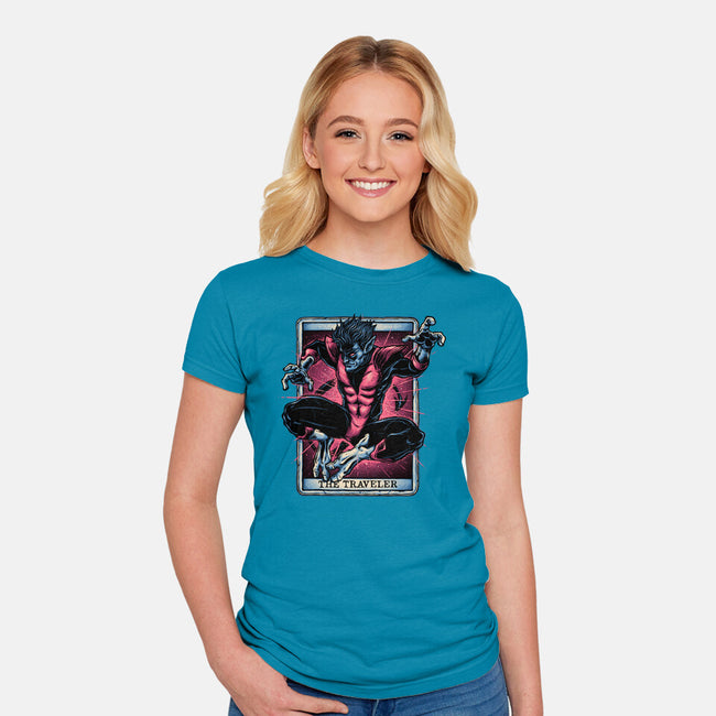 The Traveler In The Void-Womens-Fitted-Tee-glitchygorilla