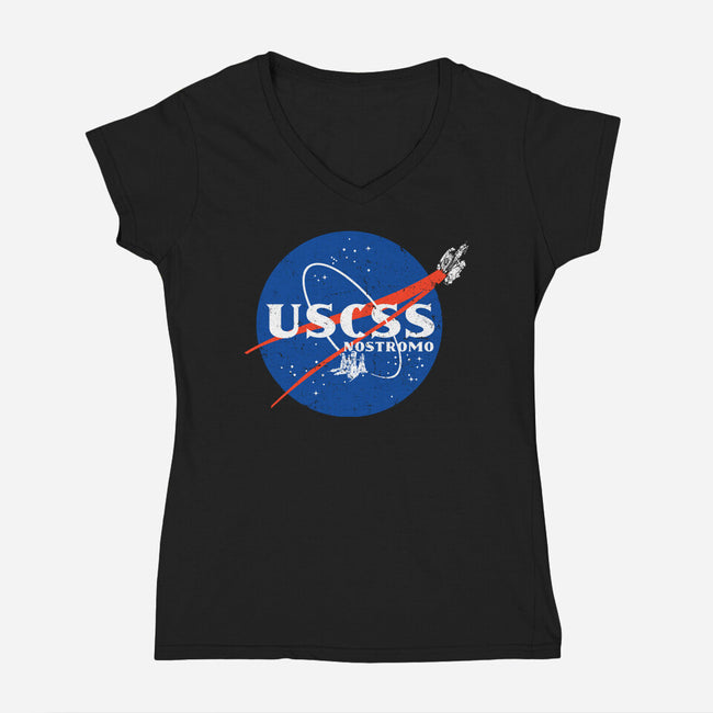 Space Nostromo-Womens-V-Neck-Tee-DrMonekers