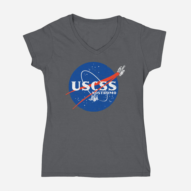 Space Nostromo-Womens-V-Neck-Tee-DrMonekers