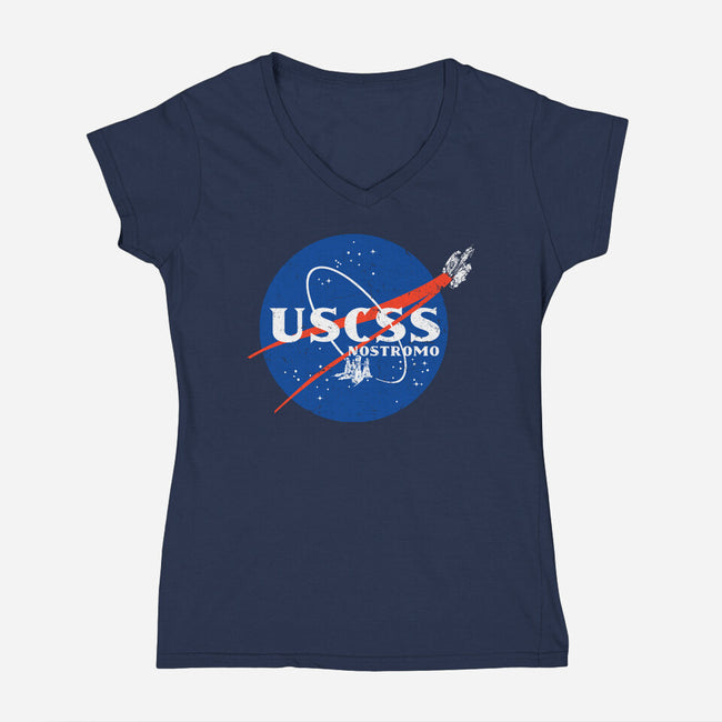 Space Nostromo-Womens-V-Neck-Tee-DrMonekers