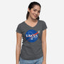 Space Nostromo-Womens-V-Neck-Tee-DrMonekers