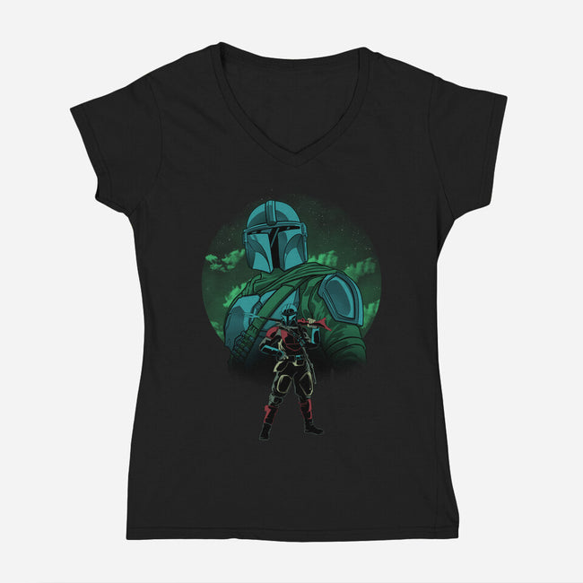 Beskar Hunter Nightsky-Womens-V-Neck-Tee-Astrobot Invention