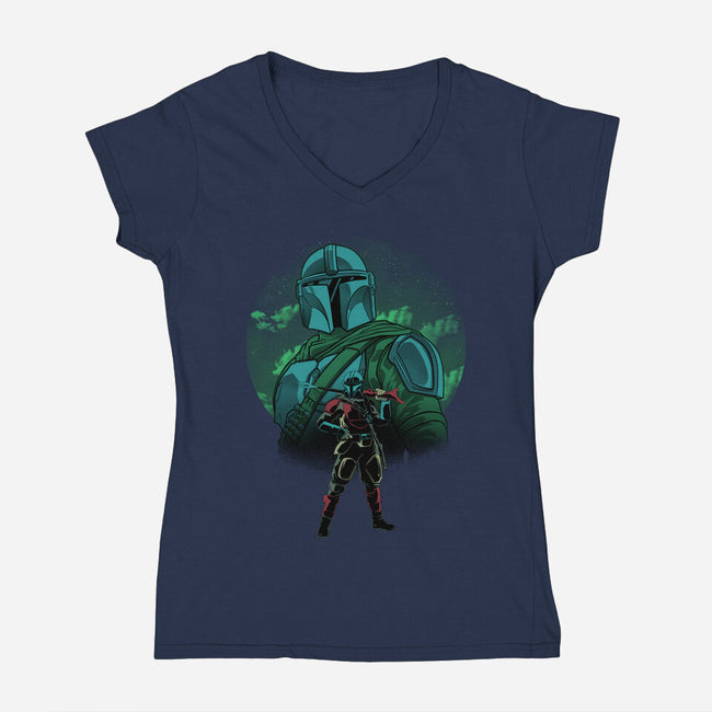 Beskar Hunter Nightsky-Womens-V-Neck-Tee-Astrobot Invention