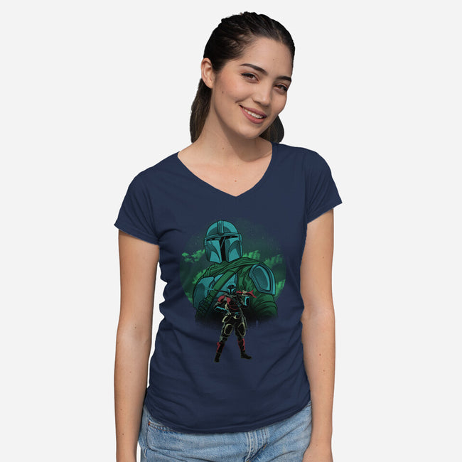 Beskar Hunter Nightsky-Womens-V-Neck-Tee-Astrobot Invention