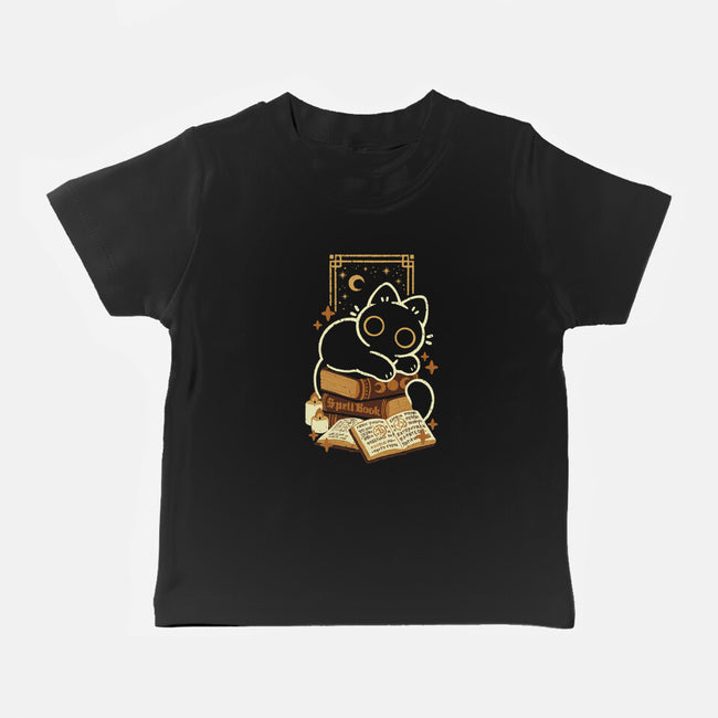 Cute Black Cat On Spellbooks-Baby-Basic-Tee-xMorfina