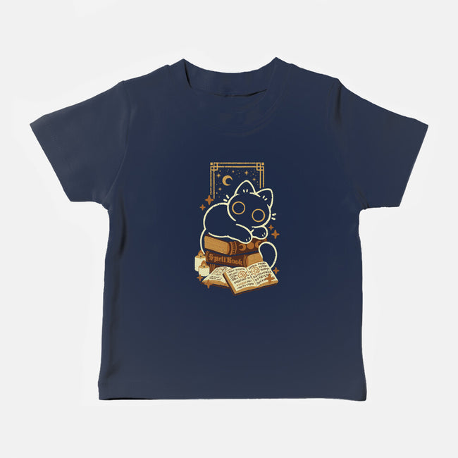 Cute Black Cat On Spellbooks-Baby-Basic-Tee-xMorfina