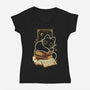 Cute Black Cat On Spellbooks-Womens-V-Neck-Tee-xMorfina