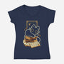 Cute Black Cat On Spellbooks-Womens-V-Neck-Tee-xMorfina