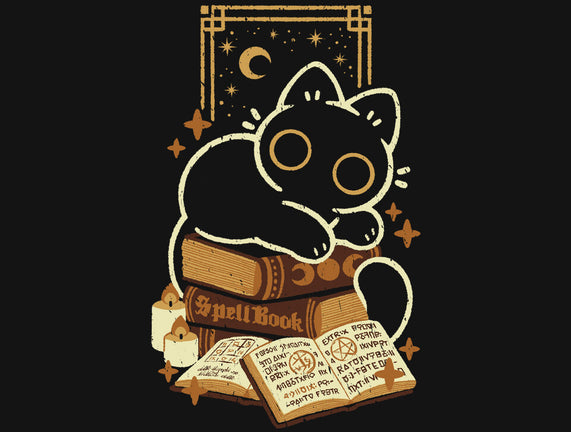 Cute Black Cat On Spellbooks