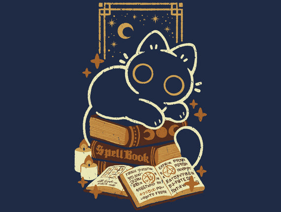 Cute Black Cat On Spellbooks