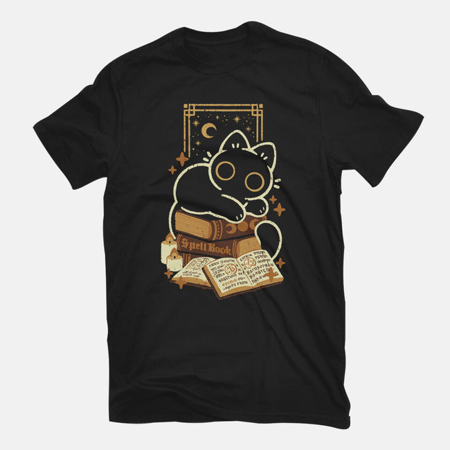 Cute Black Cat On Spellbooks-Mens-Basic-Tee-xMorfina