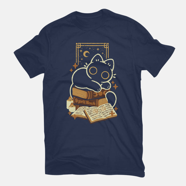 Cute Black Cat On Spellbooks-Womens-Fitted-Tee-xMorfina