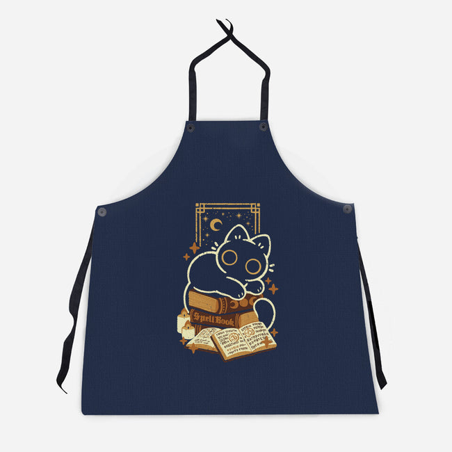 Cute Black Cat On Spellbooks-Unisex-Kitchen-Apron-xMorfina