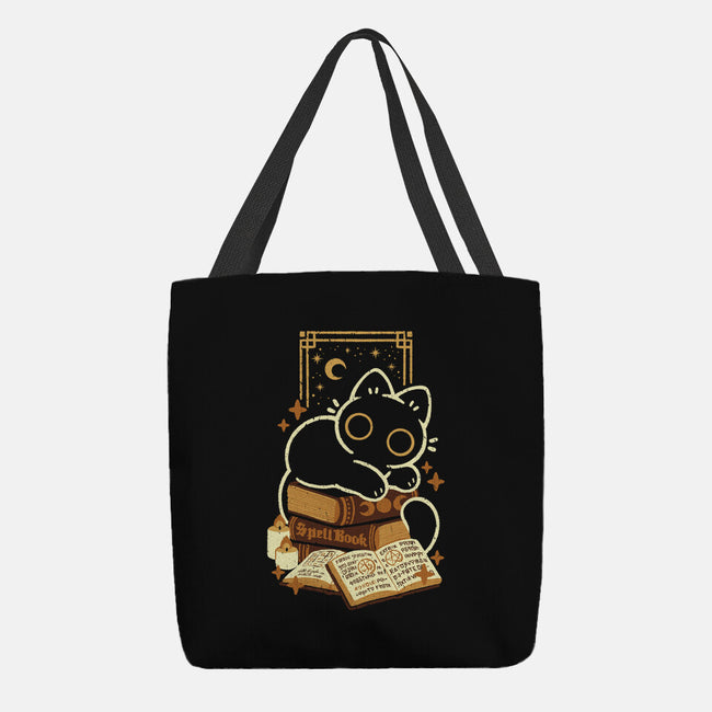 Cute Black Cat On Spellbooks-None-Basic Tote-Bag-xMorfina
