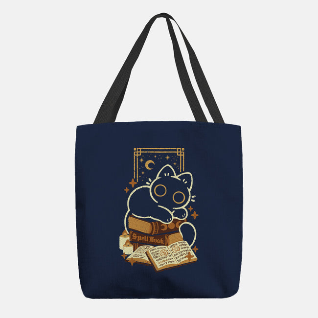 Cute Black Cat On Spellbooks-None-Basic Tote-Bag-xMorfina