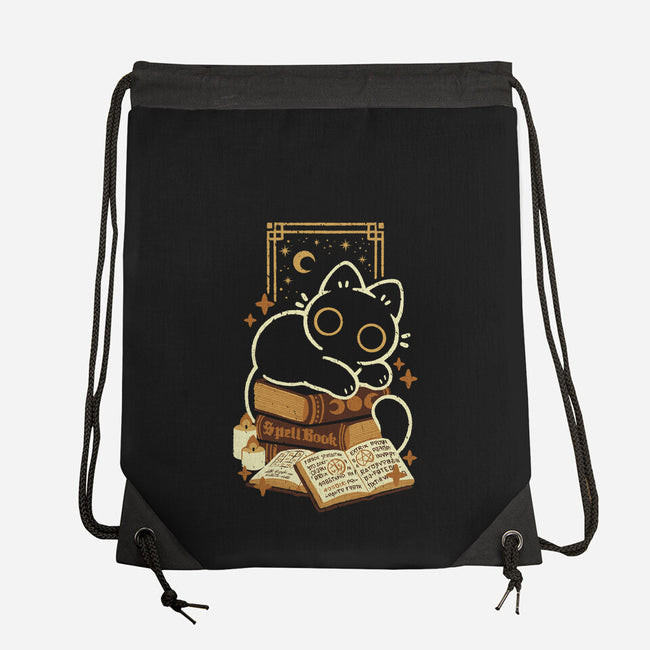 Cute Black Cat On Spellbooks-None-Drawstring-Bag-xMorfina