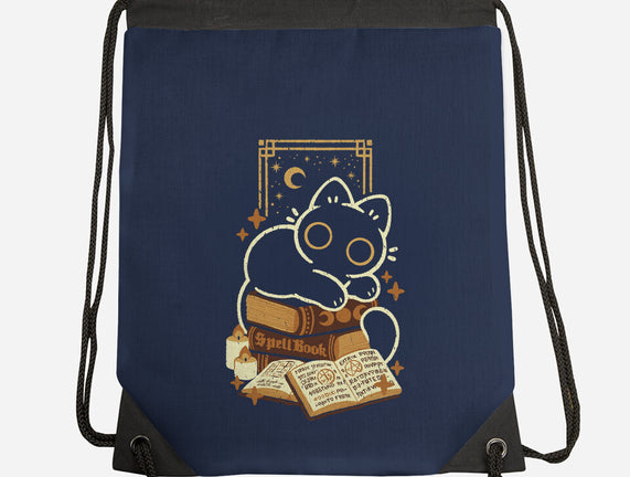 Cute Black Cat On Spellbooks