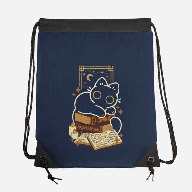 Cute Black Cat On Spellbooks-None-Drawstring-Bag-xMorfina